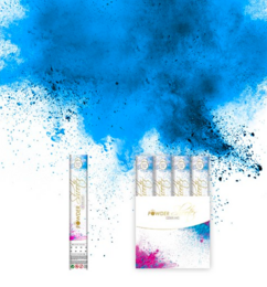 Gender reveal powder shooter in blue color, designed for gender reveal parties.