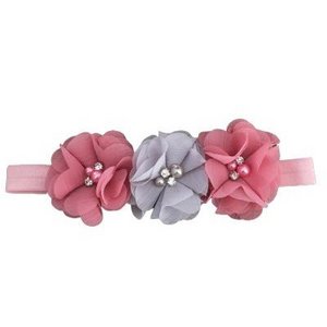 Pink headband with old pink and gray roses