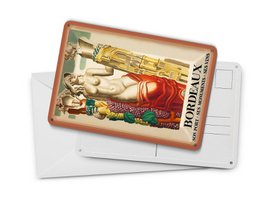 Cartolina da viaggio in latta 10x14 cm Bordeaux Francia son port ses monumenti targa decorativa