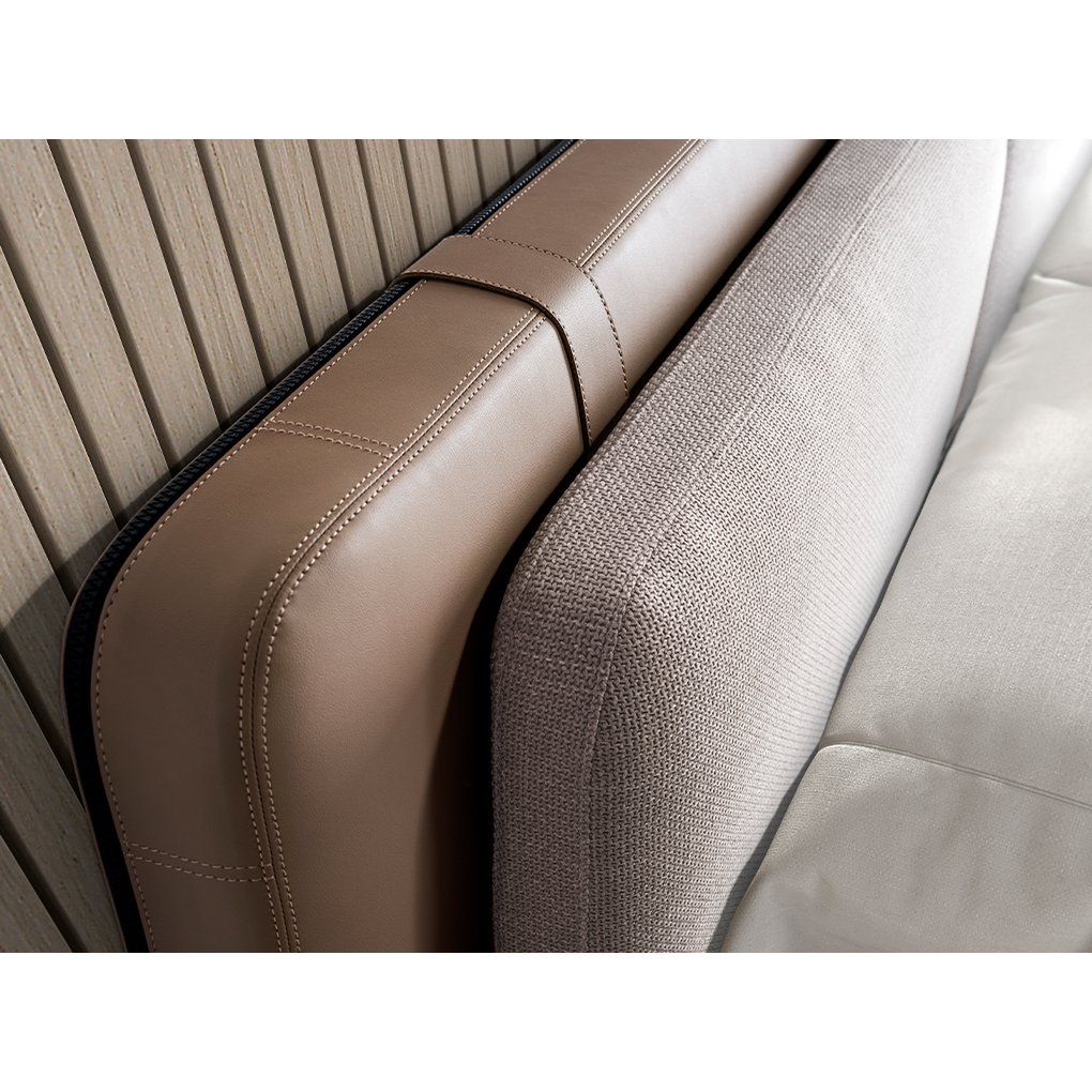 Bett aus Nerz-Kunstleder und grauem Stoff 7154