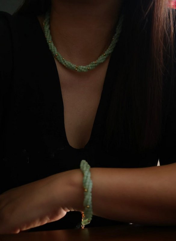 Lucky Jade Flettet Halskæde & Armbånd Sæt