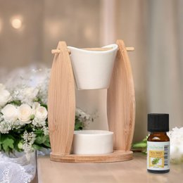 Parfumebrænder Naturea-serien – slør – smeltende og duftende voks – Bambus og keramiklys – duft til hjemmet – gaveidé