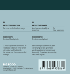 Big Food - Wegański monohydrat kreatyny w proszku - 500 g