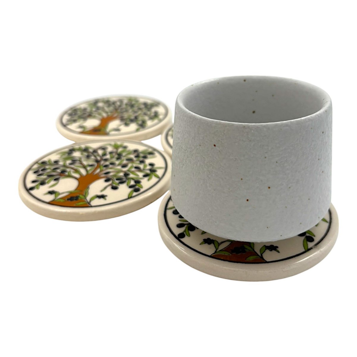 Keramik-Untersetzer - 4er Set - Olivenbaum - 9cm