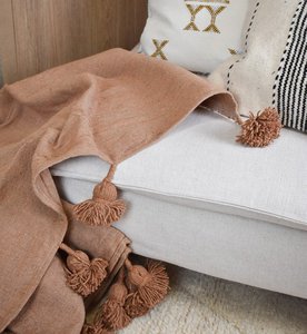 Pompom Blanket XL Beige Camel