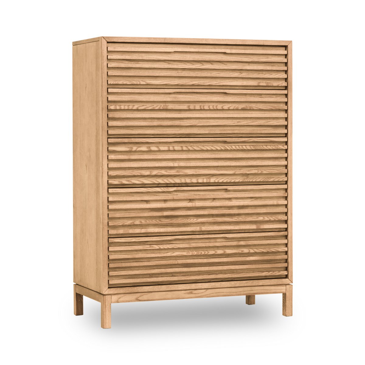 Cómoda de madera de fresno con cinco cajones Tanner en lino