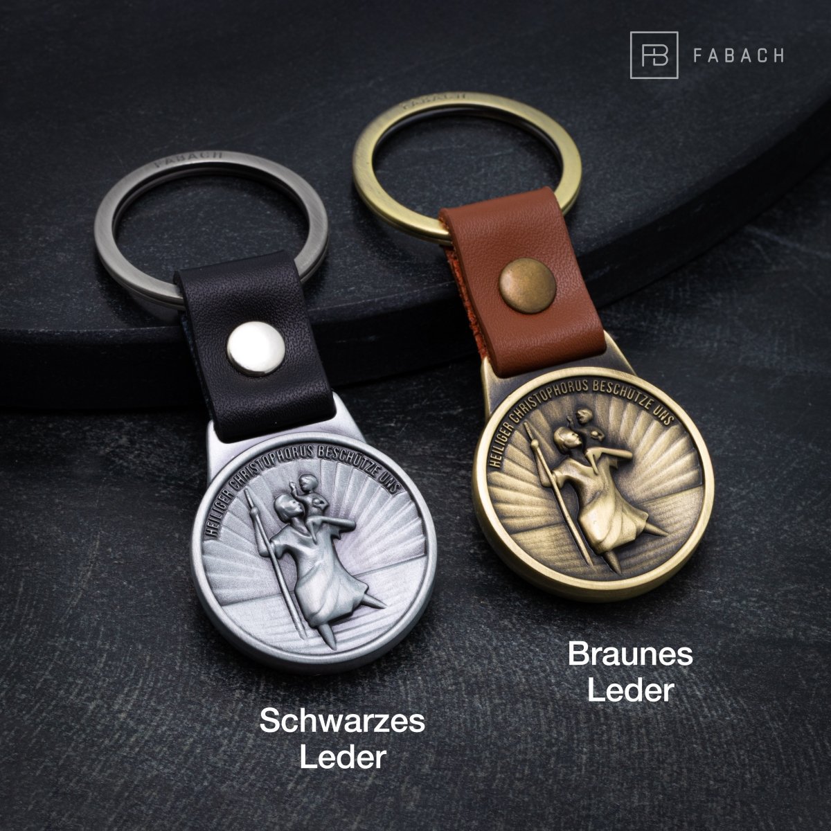 "Christophorus" patroonheilige van de reizigers sleutelhanger - Sint-Christoffel amulet - Bon Voyage plaquette op een leren band