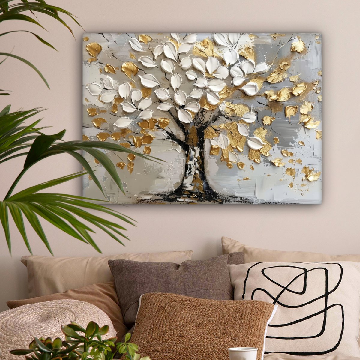 Peinture sur toile - Décoration murale - Boom - Beige - Gray - Gold - Résumé