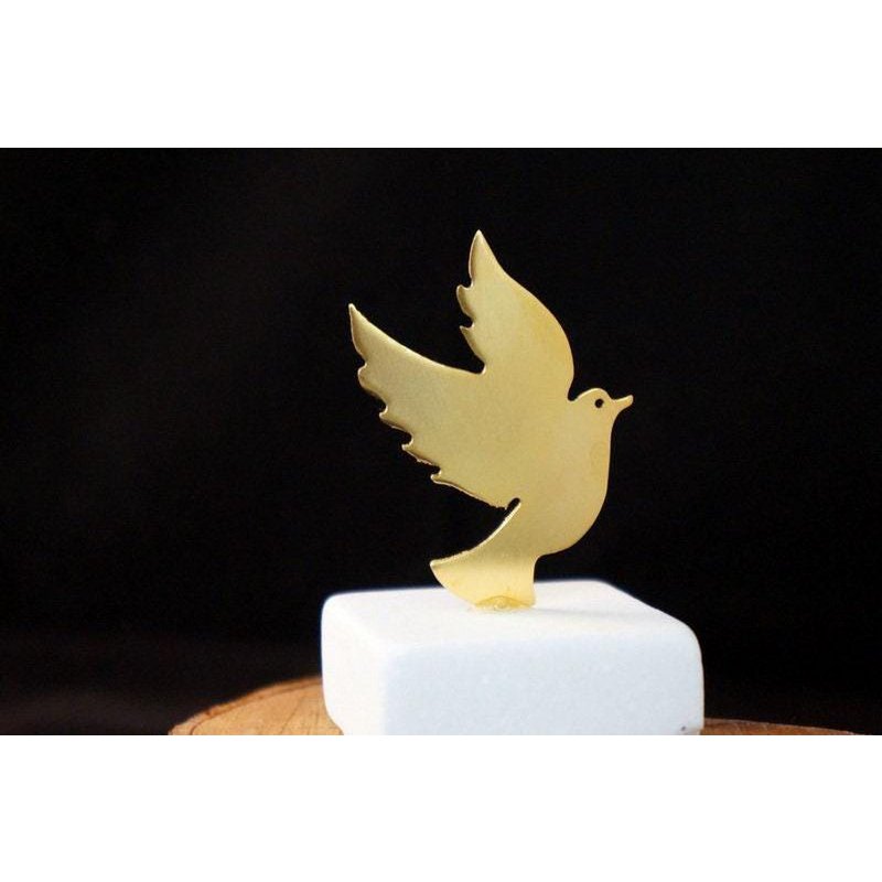 Decorative Dove Statue, Gold Plated Bronze Sculpture on White Marble, Symbol of Peace