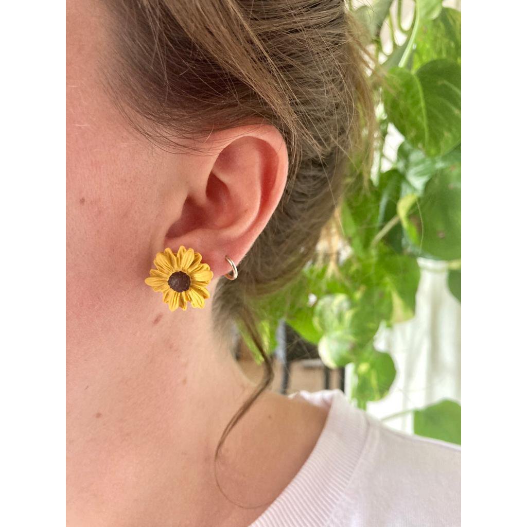 Clay Earrings Stainless Steel Sunflower Studs large