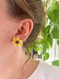 Clay Earrings Stainless Steel Sunflower Studs large