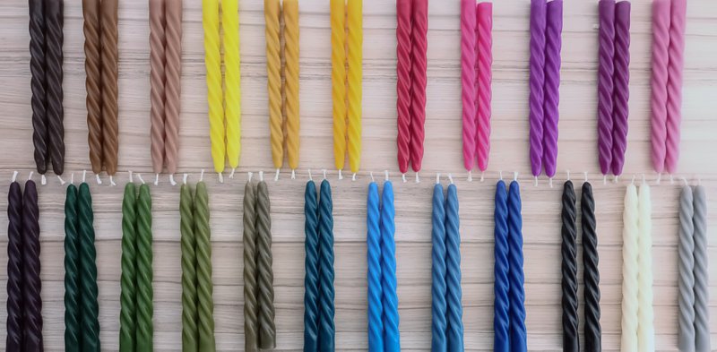 2 x Handmade Beeswax Taper Candles - Twisted Taper Candle Sticks - Homemade Dinner Colourful Spiral CandleSticks - Modern Minimalist Decor