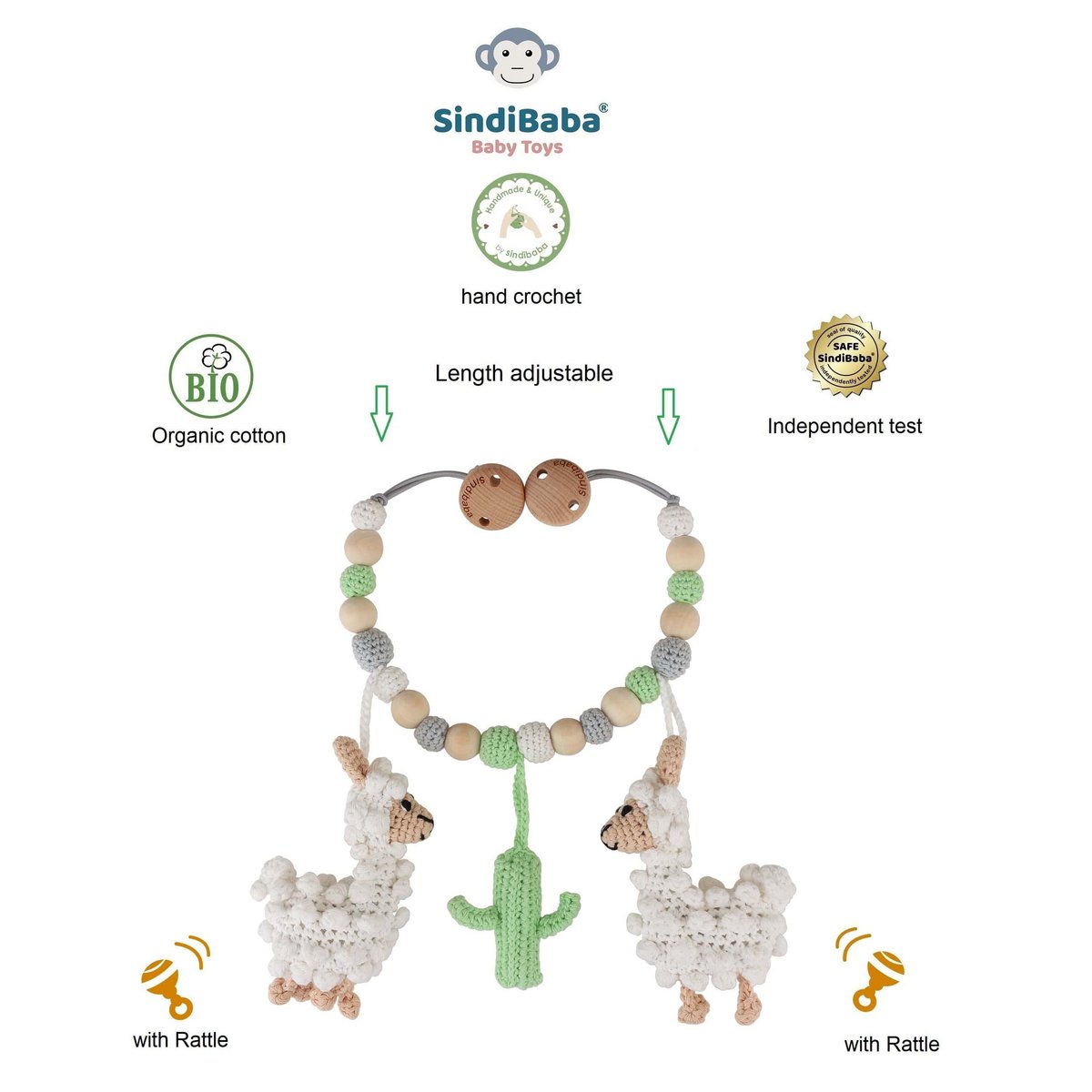 Gehäkelte Kinderwagenkette Lama LUKE (Bio)