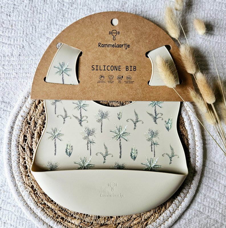 Silicone bib bee - jungle plant print