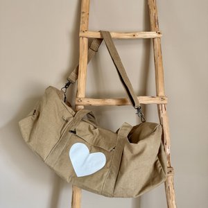 Yoga/SportsBag heart white (recycled khaki canvas) NEW