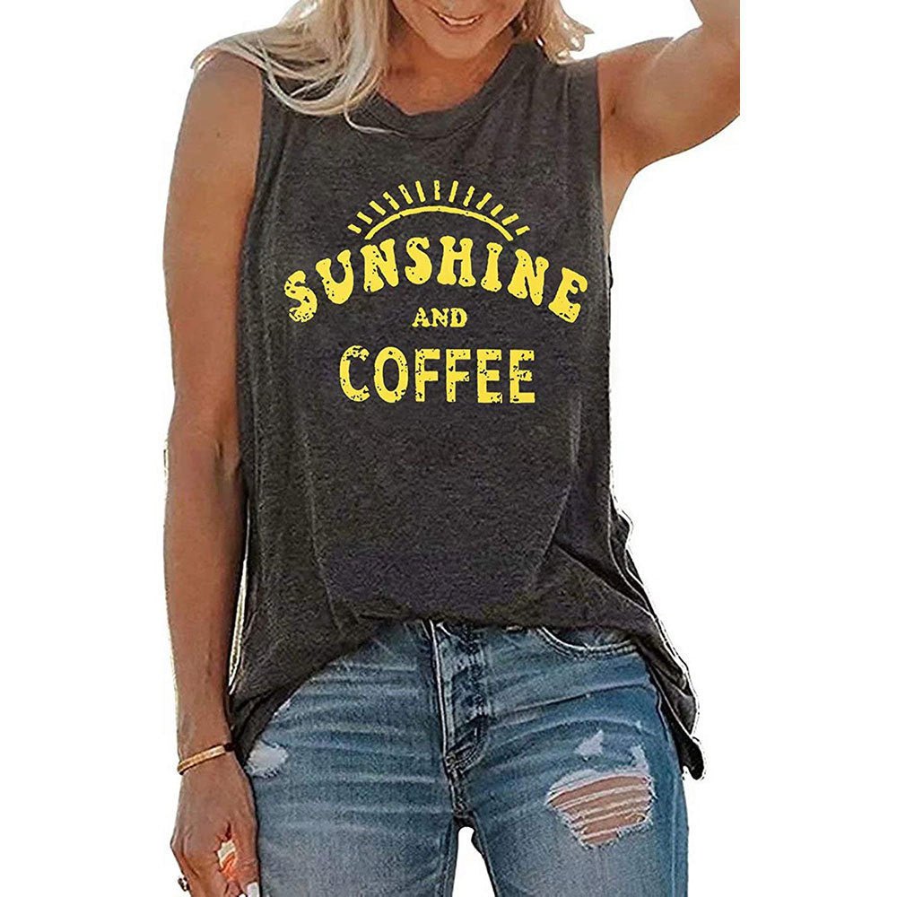 Camiseta sin mangas con cuello redondo estampada SUNSHINE para mujer en Europa y América