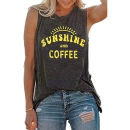 Camiseta sin mangas con cuello redondo estampada SUNSHINE para mujer en Europa y América