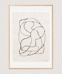 Abstract black and white painting with geometric shapes.