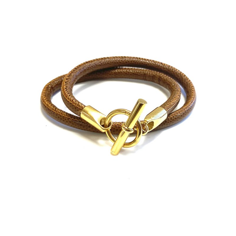 Armband leer hermes style bruin/ goud