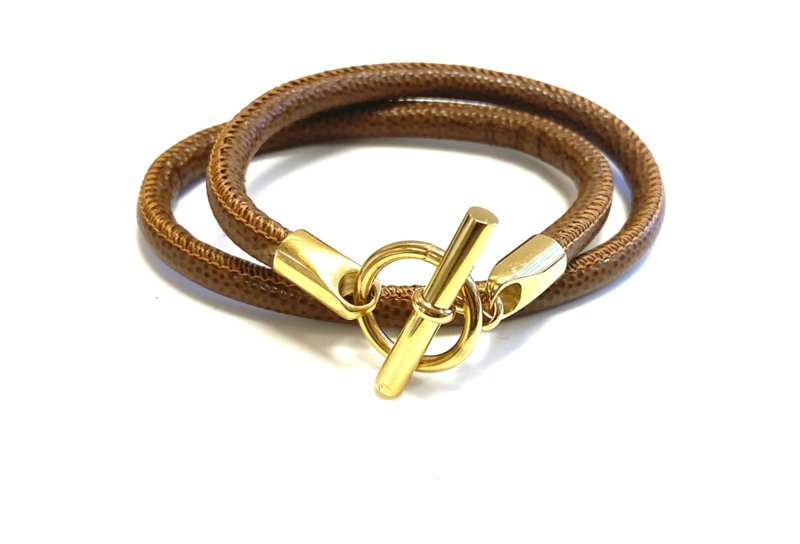 Armband leer hermes style bruin/ goud