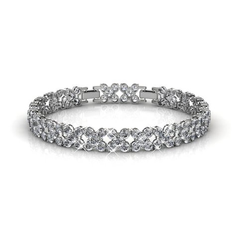 Flowery Bracelet - Silver and Crystal