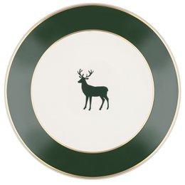 Dinner plate model “Deer” 18 carat gold, Nordic fir green
