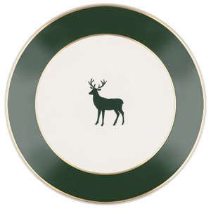 Dinner plate model “Deer” 18 carat gold, Nordic fir green