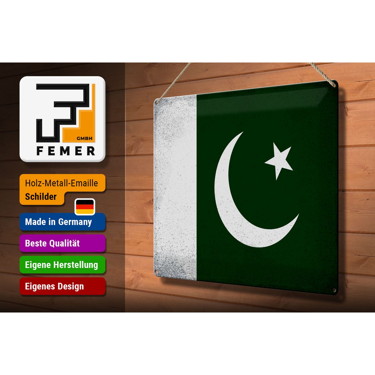 Tin Sign Flag Pakistan 40x30cm Flag Pakistan Vintage
