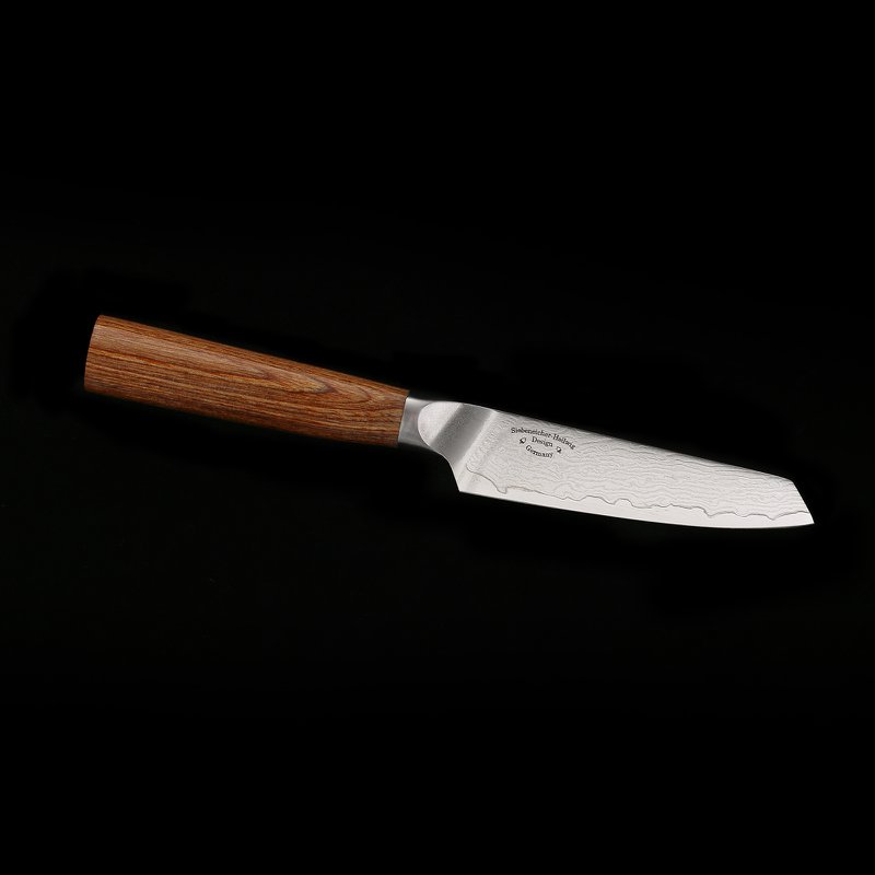 PUMA IP set of 3: 7” Santokumesser + 5.5” Santokumesser + Office 4” Schälmesser aus Japanischem VG-10 Damaststahl mit Griff aus Nussbaum-Pakkaholz mit Magnet-Bambus Messerhalter und Wasserschleifstein