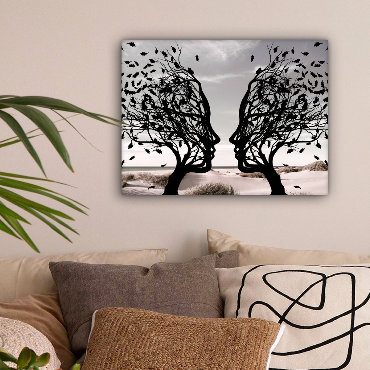 Canvas schilderij  - Wanddecoratie Bomen - Gezicht - Bladeren - Moderne kunst - Muurdecoratie woonkamer - Kamer decoratie modern - Abstracte schilderijen