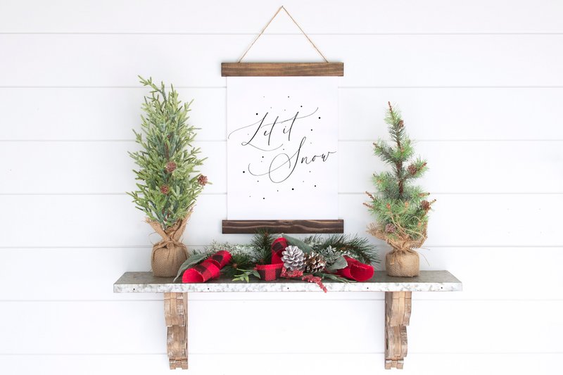 Kerst poster Let it snow, Kerst print sneeuwvlokken