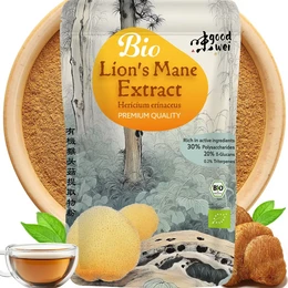  Organic Lion's Mane Mushroom Extract Powder, 100g. Hericium Erinaceus supplement. Natural, vegan, and non-GMO.