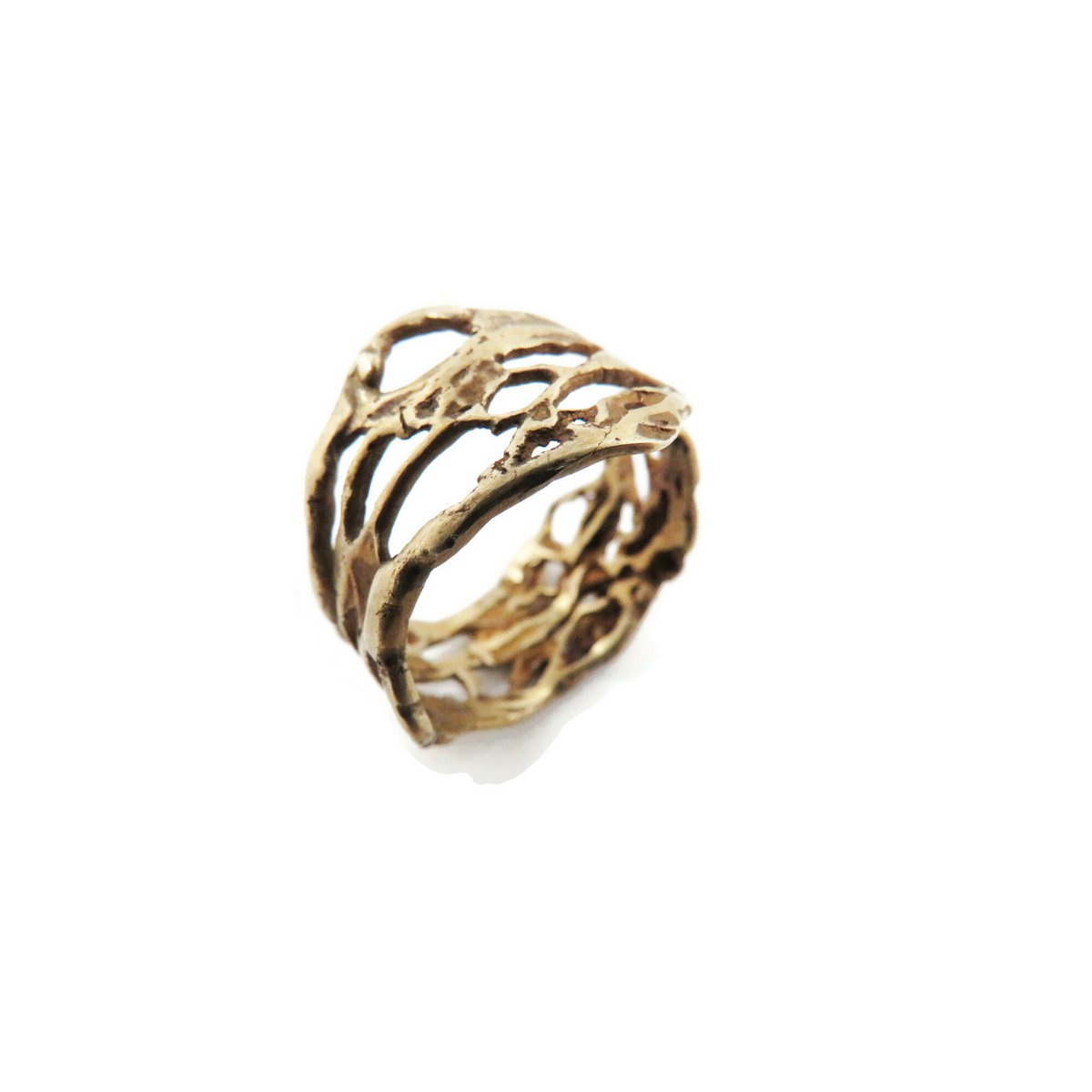Verstellbarer Ring aus patinierter Bronze – organisch durchbrochen