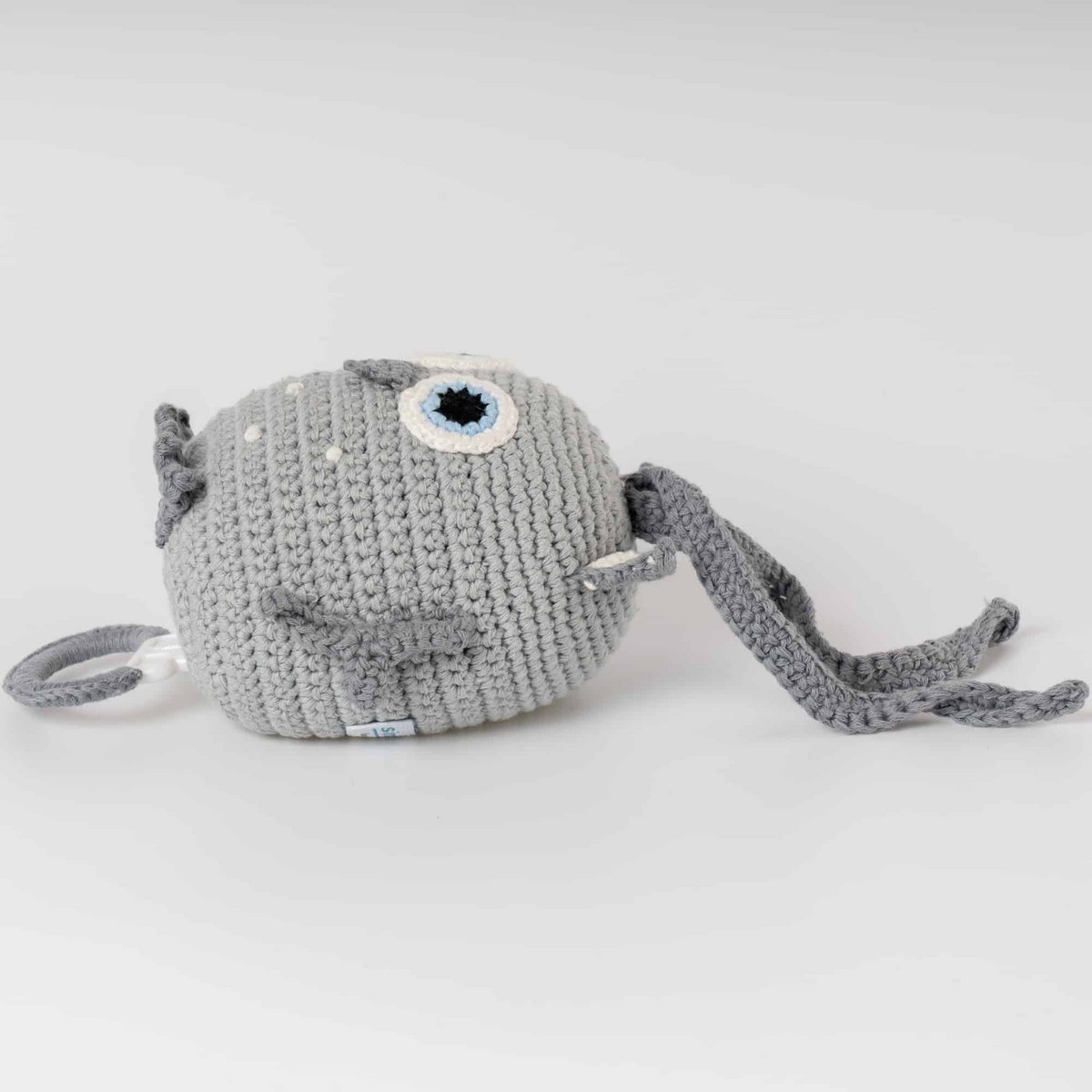Crocheted music box owl LUNA in grey