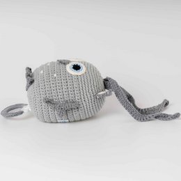Crocheted music box owl LUNA in grey