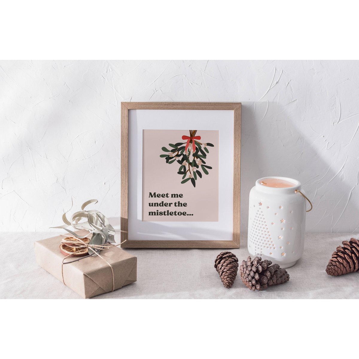 Mål mig under Mistletoe -plakaten, Marrier -plakaten, juleplakat, juleprint, mistelten print