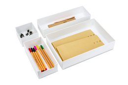Set of 5 stackable storage boxes in various sizes, made of durable plastic material, suitable for organizing and storing items in the home or office.