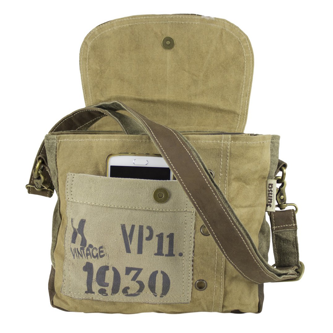 Sunsa damestas. Schoudertas in koeriervorm. Schoudertas in vintagestijl. Canvas handtas. Grote crossbodytas voor dames.