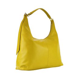 RB1017AR | Soft women's shoulder bag in genuine leather Made in Italy with single handle and removable shoulder strap. Attachments with shiny gold metal snap hooks - Mustard color - Dimensions: 36 x 40 x 13 cm