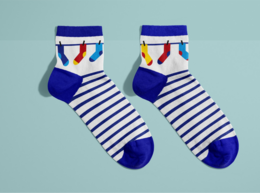 Striped socks with colorful sock designs, including shapes and patterns. Made from yarn, suitable for sizes 36-40 and 41-45.