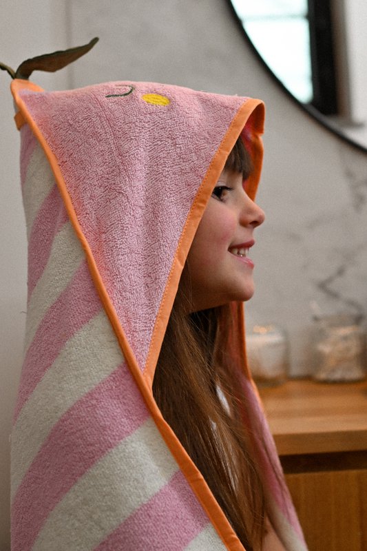 Asciugamano con cappuccio in spugna di cotone per bambini Mandy Mandarine