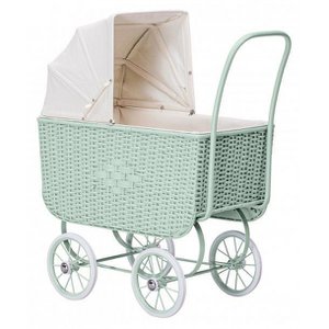 Doll pram Retro Rattan green