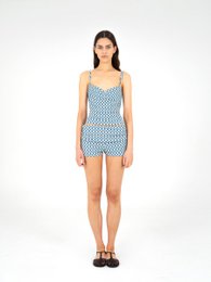 Blaues Craft-Jersey-Top mit Rüschen
