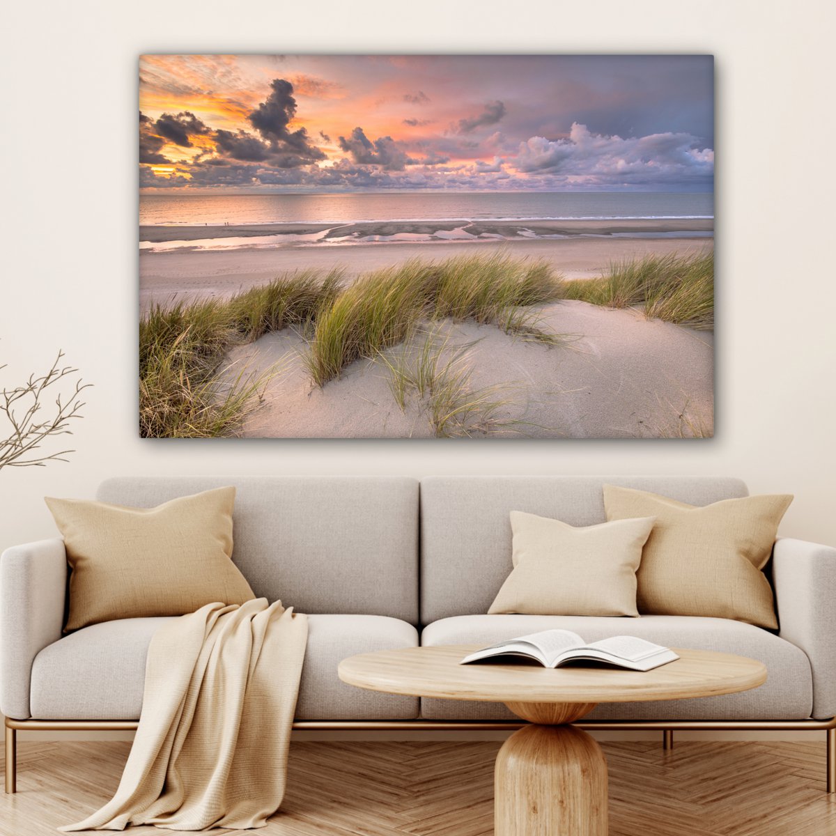 Pintura de lona - Decoración de pared - Sunset - Dune - Playa - Plantas - Mar