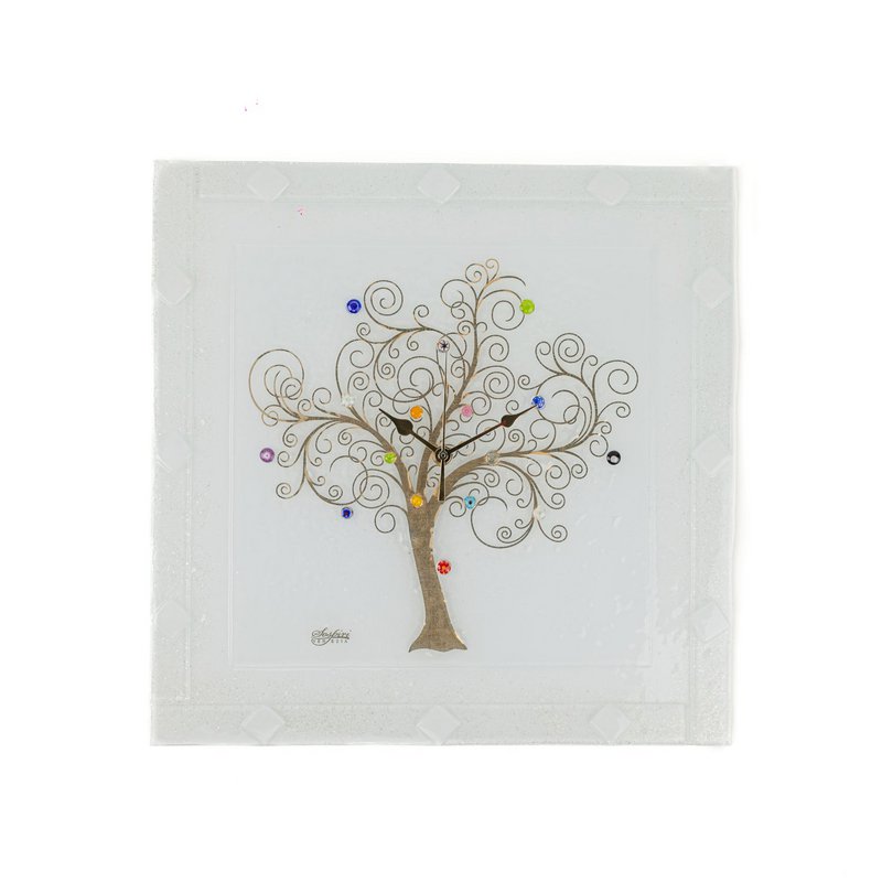 Square wall watch in Murano glass, favor gift idea, golden gold decoration