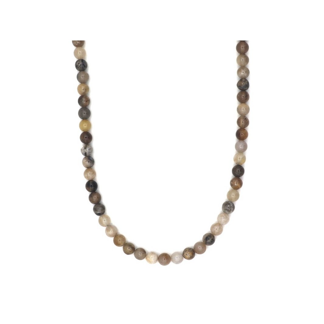 ketting Rantai Enam fossiel agaat jaspis (6mm), roestvrij staal