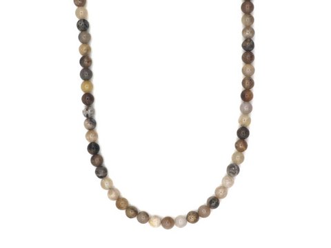 ketting Rantai Enam fossiel agaat jaspis (6mm), roestvrij staal