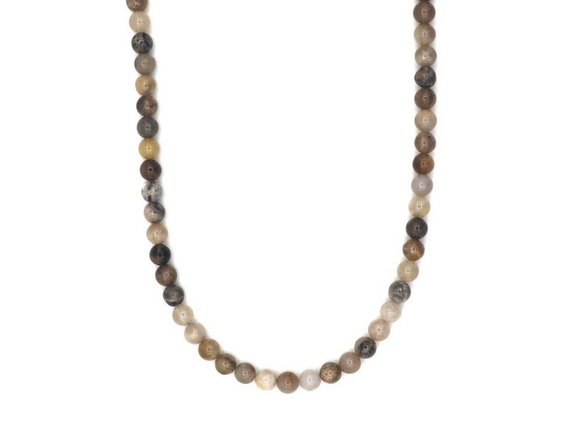 ketting Rantai Enam fossiel agaat jaspis (6mm), roestvrij staal