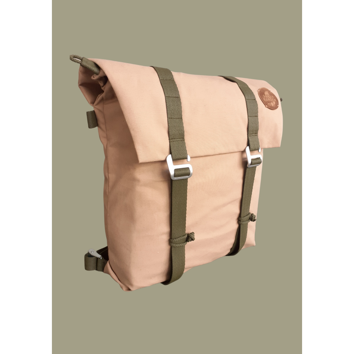 ROLL TOP & SCHOOL BAG ECO HEMP »BEACH« SAND – REED GREEN