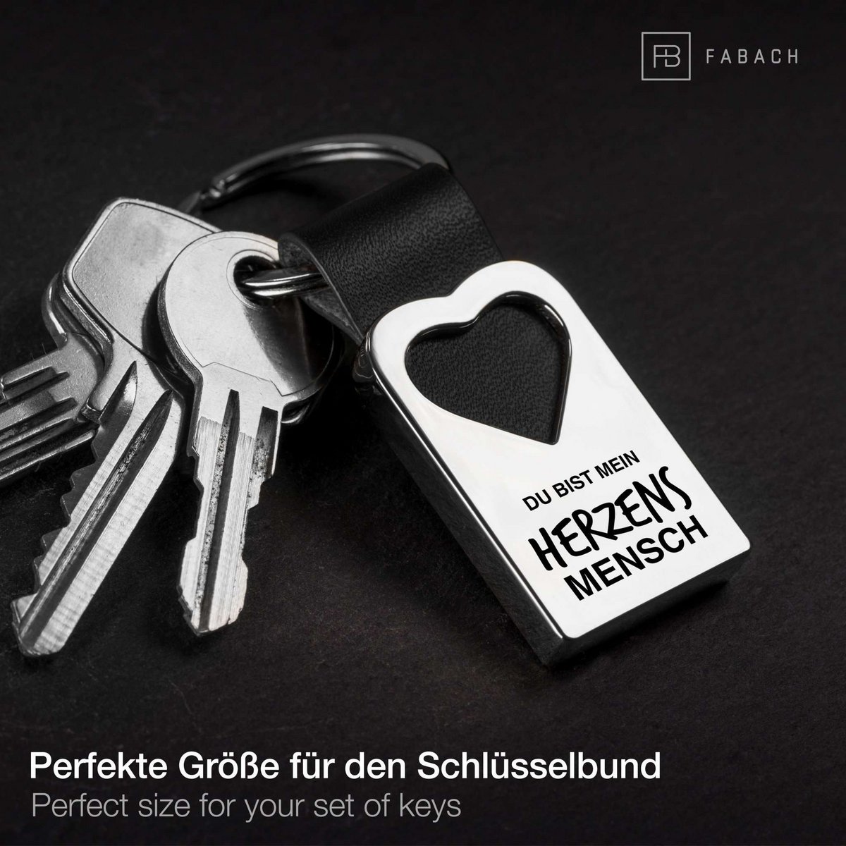 "Herzensmensch" heart keychain with engraving made of leather